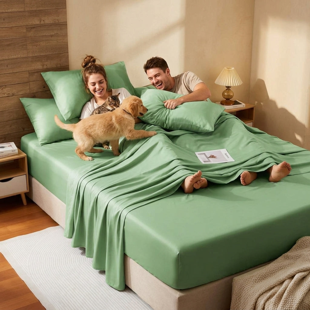 NUGGAL Pet Hair-Resistant Bamboo Sheet Set – Breathable, Sustainable Comfort for Pet Owners