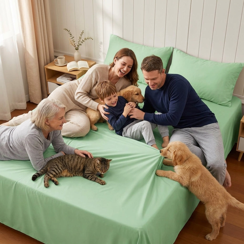 NUGGAL Pet Hair-Resistant Bamboo Flat Sheet – Soft, Sustainable, and Pet-Friendly Comfort