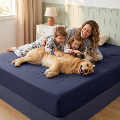 NUGGAL Pet Hair-Resistant Bamboo Fitted Sheet – Soft, Sustainable, and Pet-Friendly Comfort