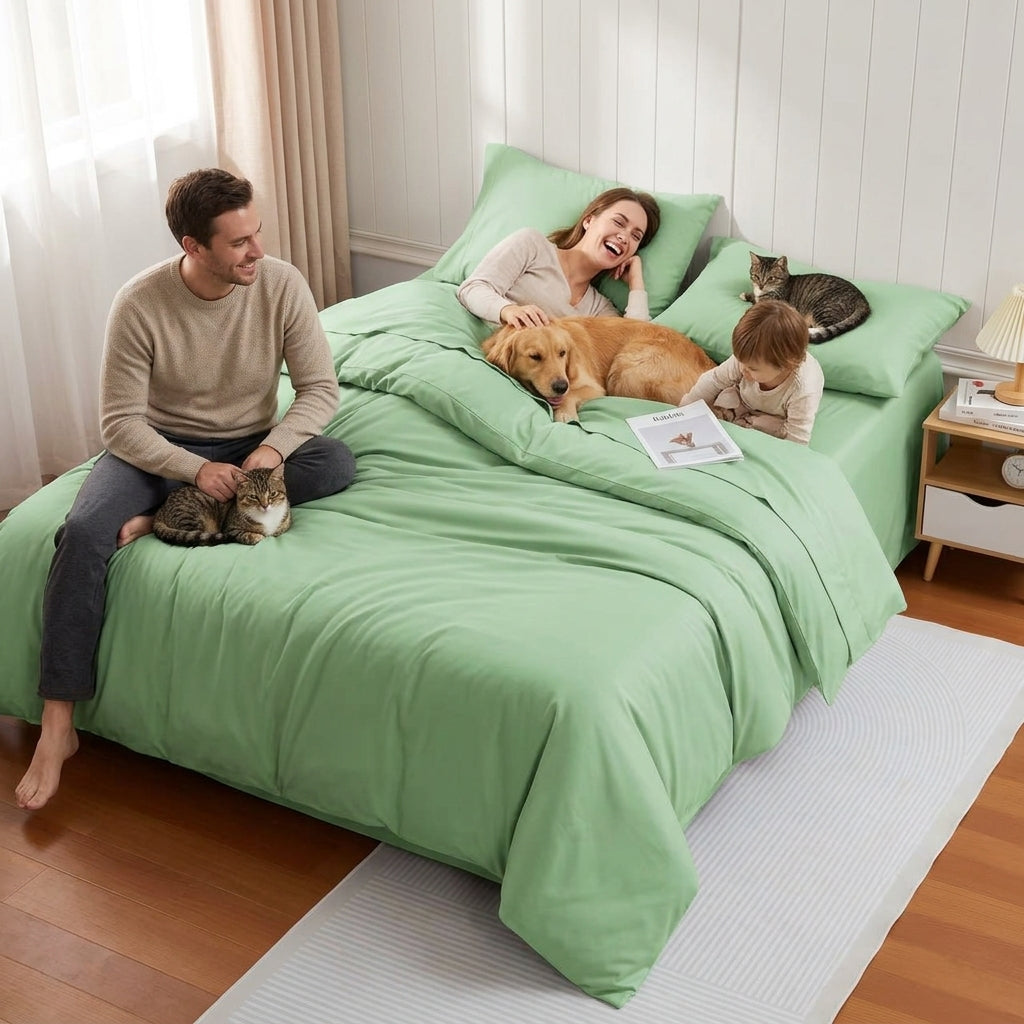 NUGGAL Pet Hair-Resistant Bamboo Full Sheet & Duvet Cover Set – Ultimate Eco-Friendly Comfort for Pet Owners