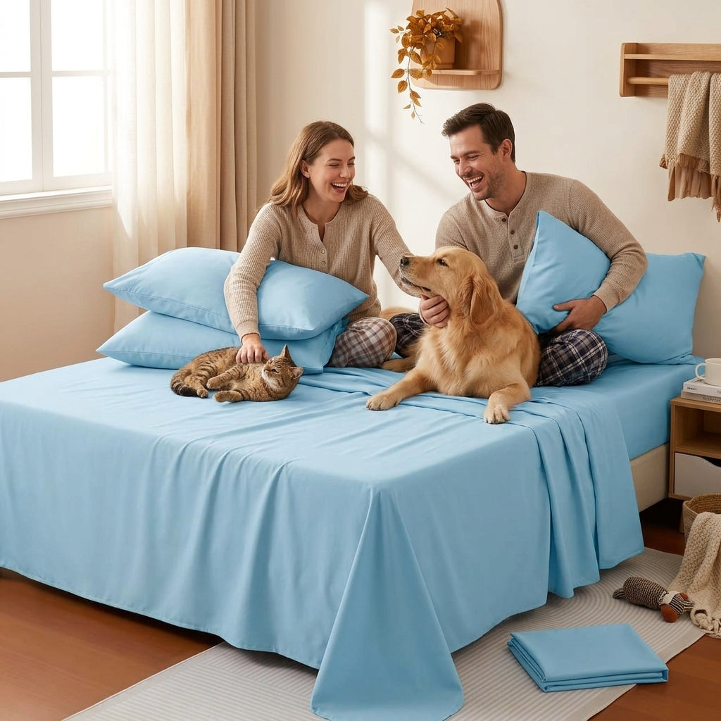 NUGGAL Pet Hair-Resistant Bamboo Sheet Set – Breathable, Sustainable Comfort for Pet Owners