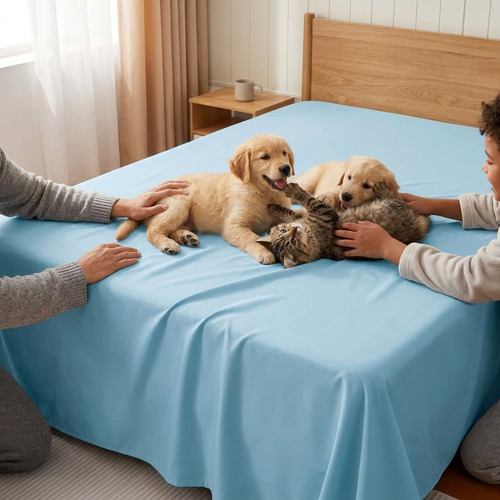 NUGGAL Pet Hair-Resistant Bamboo Flat Sheet – Soft, Sustainable, and Pet-Friendly Comfort