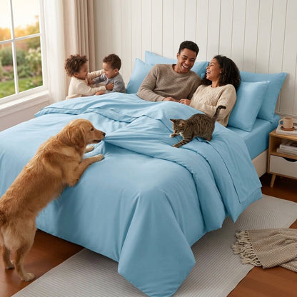 NUGGAL Pet Hair-Resistant Bamboo Full Sheet & Duvet Cover Set – Ultimate Eco-Friendly Comfort for Pet Owners