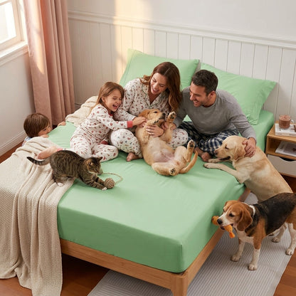 NUGGAL Pet Hair-Resistant Bamboo Fitted Sheet – Soft, Sustainable, and Pet-Friendly Comfort