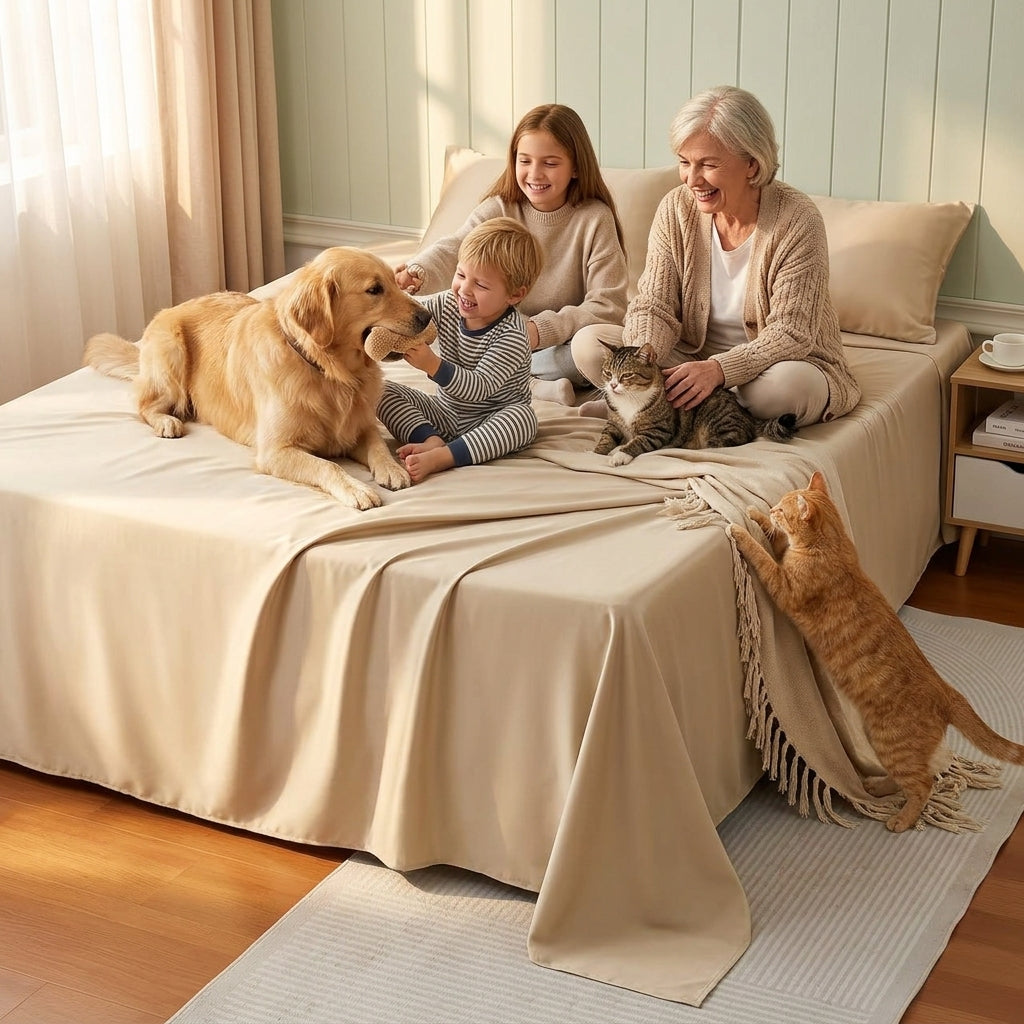 NUGGAL Pet Hair-Resistant Bamboo Flat Sheet – Soft, Sustainable, and Pet-Friendly Comfort