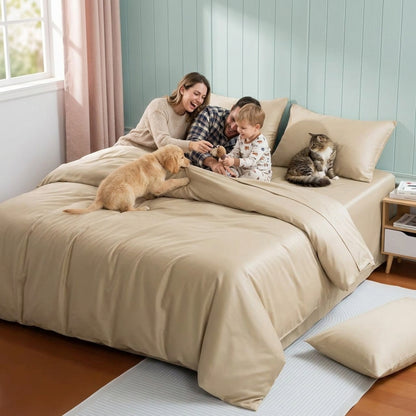 NUGGAL Pet Hair-Resistant Bamboo Full Sheet & Duvet Cover Set – Ultimate Eco-Friendly Comfort for Pet Owners