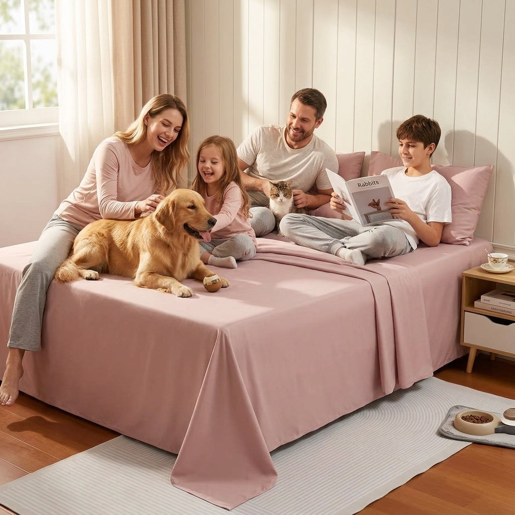 NUGGAL Pet Hair-Resistant Bamboo Sheet Set – Breathable, Sustainable Comfort for Pet Owners