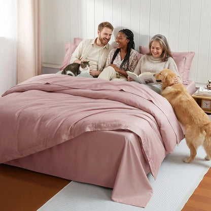 NUGGAL Pet Hair-Resistant Bamboo Full Sheet & Duvet Cover Set – Ultimate Eco-Friendly Comfort for Pet Owners