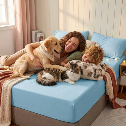 NUGGAL Pet Hair-Resistant Bamboo Fitted Sheet – Soft, Sustainable, and Pet-Friendly Comfort
