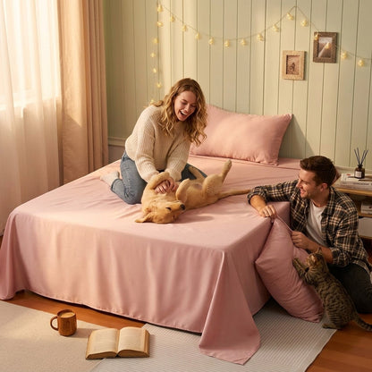 NUGGAL Pet Hair-Resistant Bamboo Flat Sheet – Soft, Sustainable, and Pet-Friendly Comfort