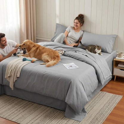 NUGGAL Pet Hair-Resistant Bamboo Full Sheet & Duvet Cover Set – Ultimate Eco-Friendly Comfort for Pet Owners