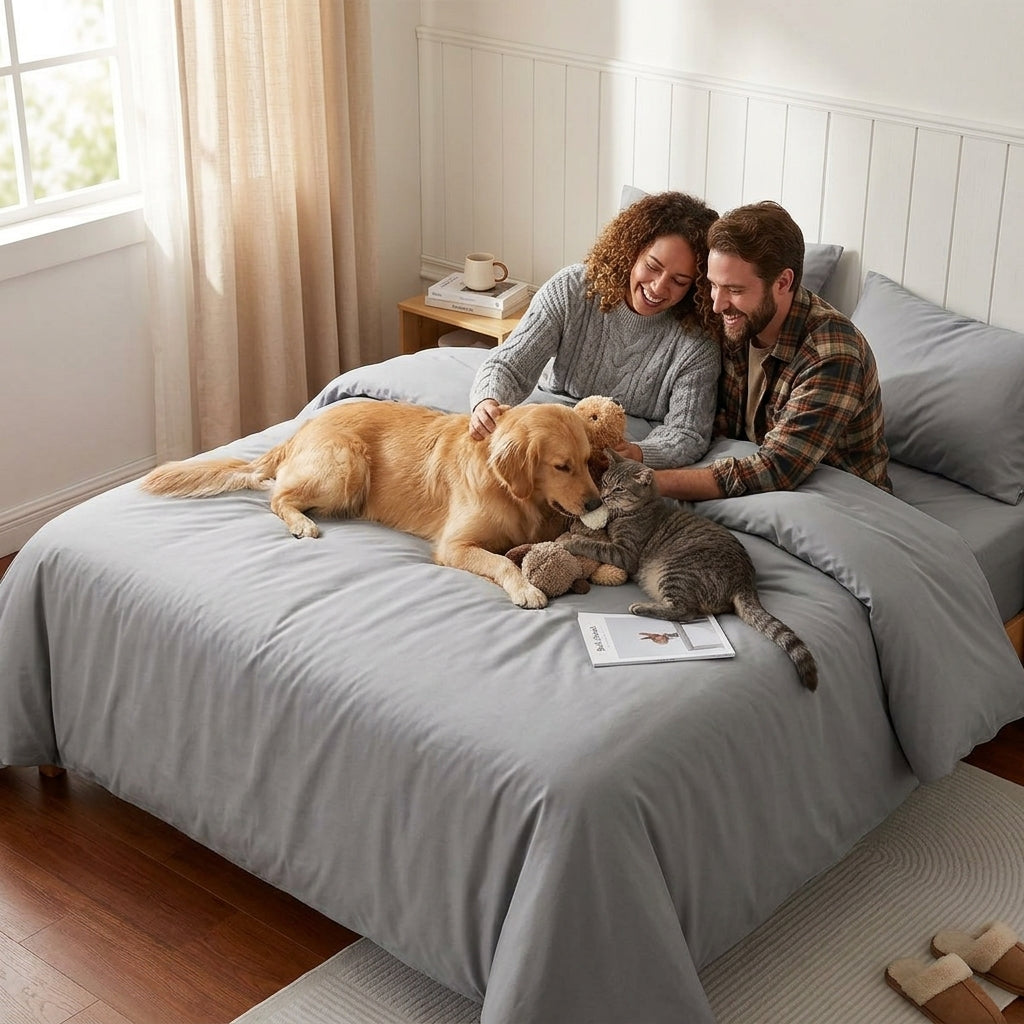NUGGAL Pet Hair-Resistant Bamboo Duvet Cover – Eco-Friendly Comfort for Pet Owners