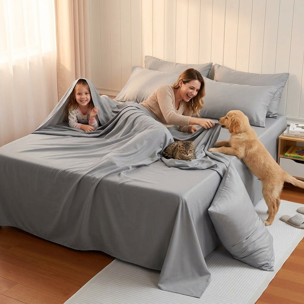 NUGGAL Pet Hair-Resistant Bamboo Flat Sheet – Soft, Sustainable, and Pet-Friendly Comfort