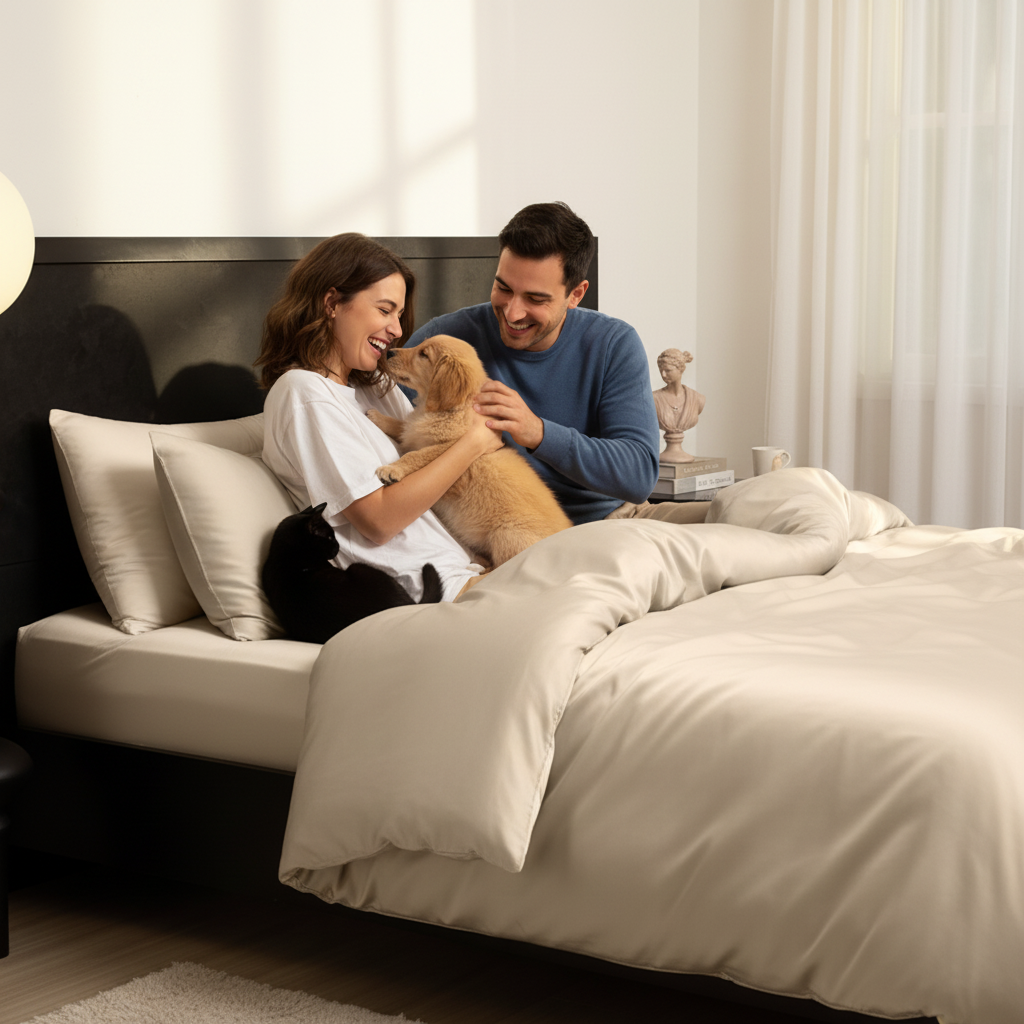 Parure de lit et housse de couette NUGGAL en bambou résistant aux poils d'animaux – Confort écologique ultime pour les propriétaires d'animaux