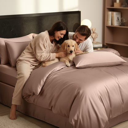 Ensemble drap et housse de couette en bambou NUGGAL anti-poils d'animaux Serene Shell