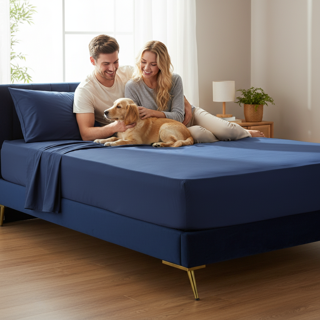 Drap-housse en bambou NUGGAL résistant aux poils d'animaux – Doux, durable et confortable pour les animaux