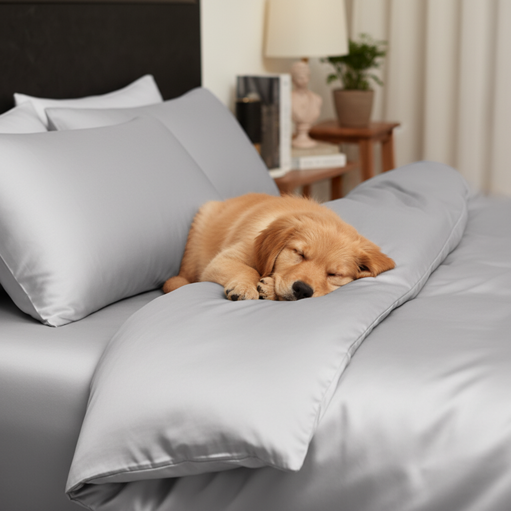 Parure de lit et housse de couette NUGGAL en bambou résistant aux poils d'animaux – Confort écologique ultime pour les propriétaires d'animaux