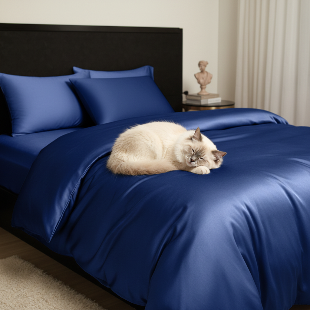 Ensemble drap et housse de couette en bambou NUGGAL anti-poils d'animaux, bleu apaisant