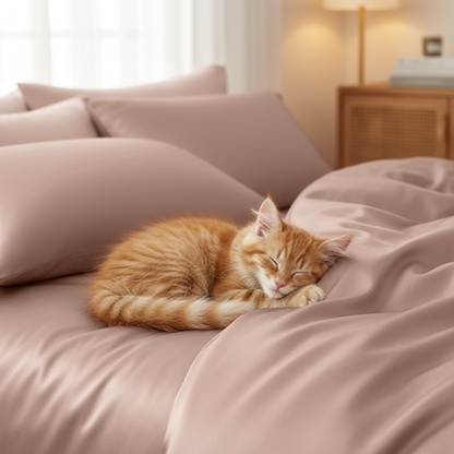 Ensemble drap et housse de couette en bambou NUGGAL anti-poils d'animaux Serene Shell