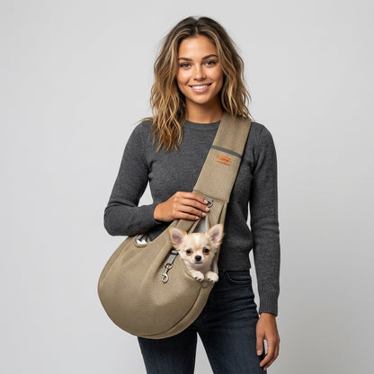 NUGGAL Cross Body Breathable Mesh Pet Carrier Sling Bag with Adjustable Padded Shoulder Strap