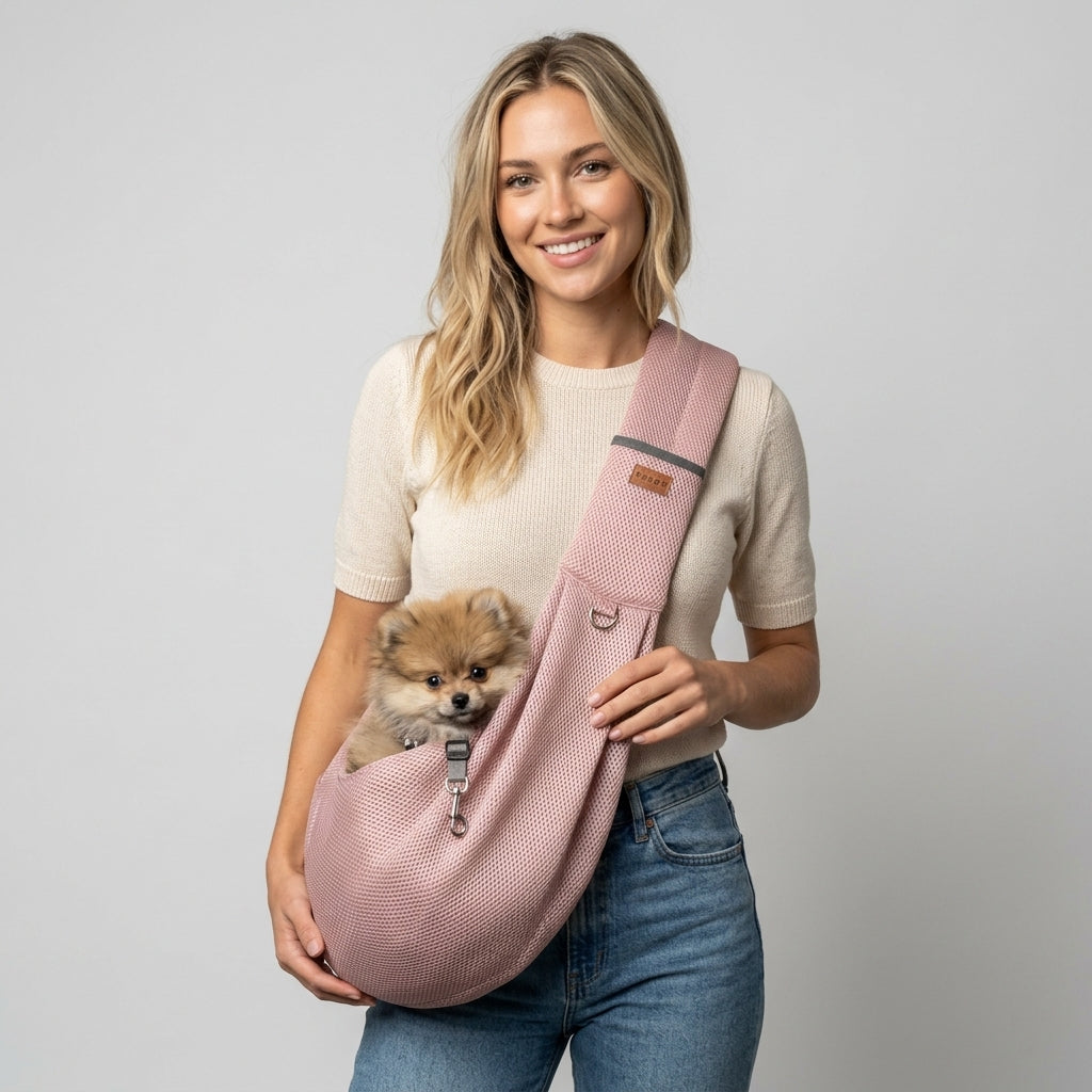 NUGGAL Cross Body Breathable Mesh Pet Carrier Sling Bag with Adjustable Padded Shoulder Strap
