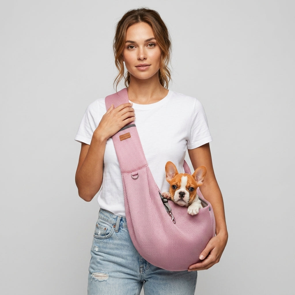 NUGGAL Cross Body Breathable Mesh Pet Carrier Sling Bag with Adjustable Padded Shoulder Strap