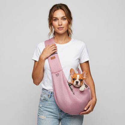 NUGGAL Cross Body Breathable Mesh Pet Carrier Sling Bag with Adjustable Padded Shoulder Strap