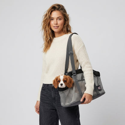 NUGGAL Breathable Mesh Pet Carrier Tote – Large Capacity Summer Travel Shoulder Bag for Cats & Dogs