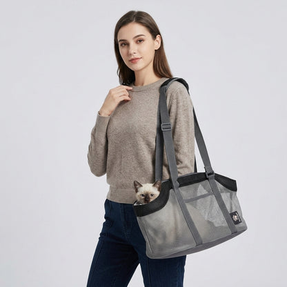 NUGGAL Breathable Mesh Pet Carrier Tote – Large Capacity Summer Travel Shoulder Bag for Cats & Dogs