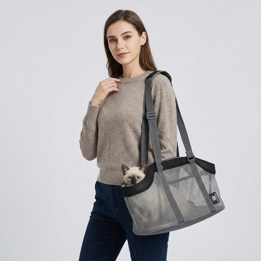 NUGGAL Breathable Mesh Pet Carrier Tote – Large Capacity Summer Travel Shoulder Bag for Cats & Dogs