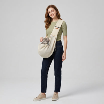 NUGGAL Cross Body Breathable Mesh Pet Carrier Sling Bag with Adjustable Padded Shoulder Strap