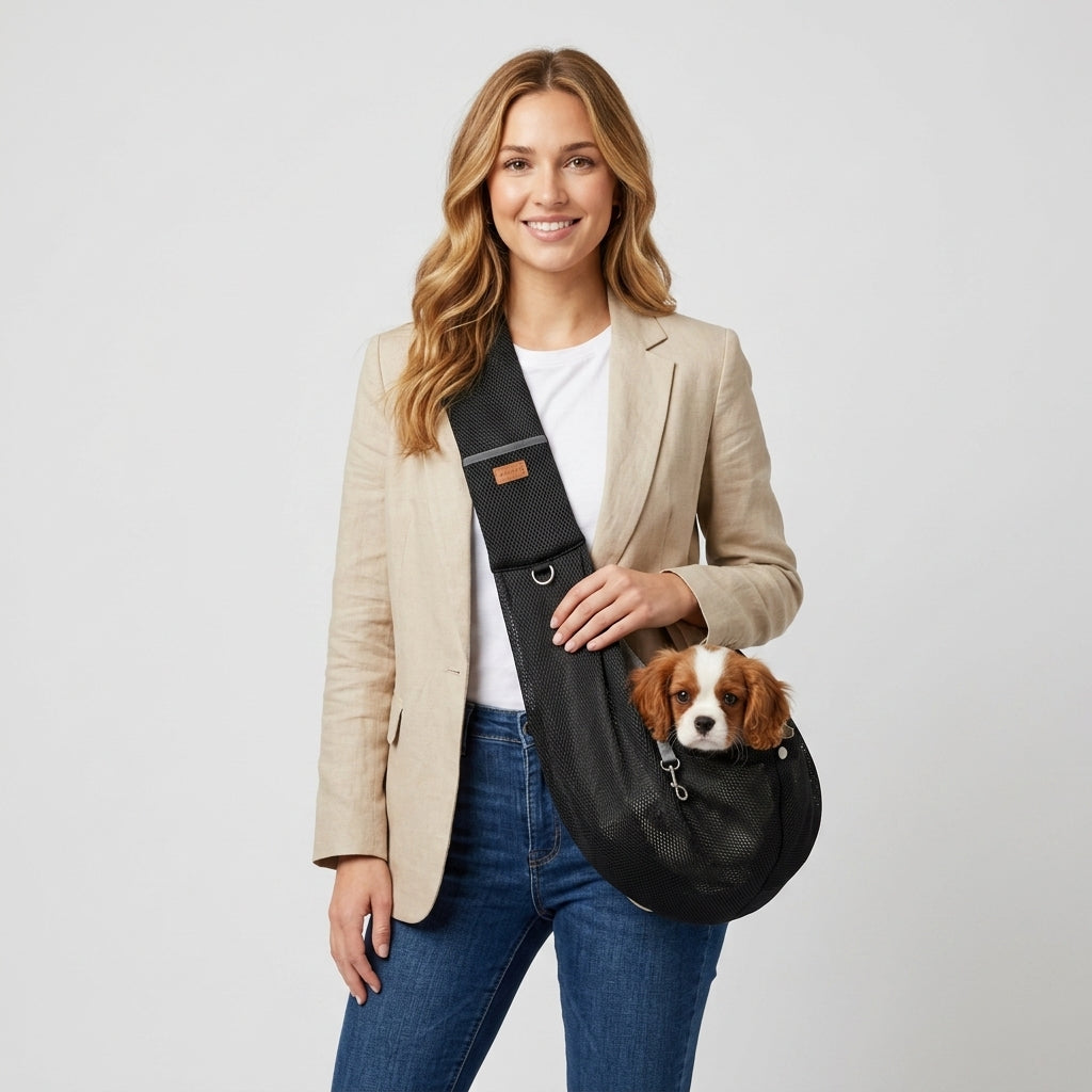 NUGGAL Cross Body Breathable Mesh Pet Carrier Sling Bag with Adjustable Padded Shoulder Strap