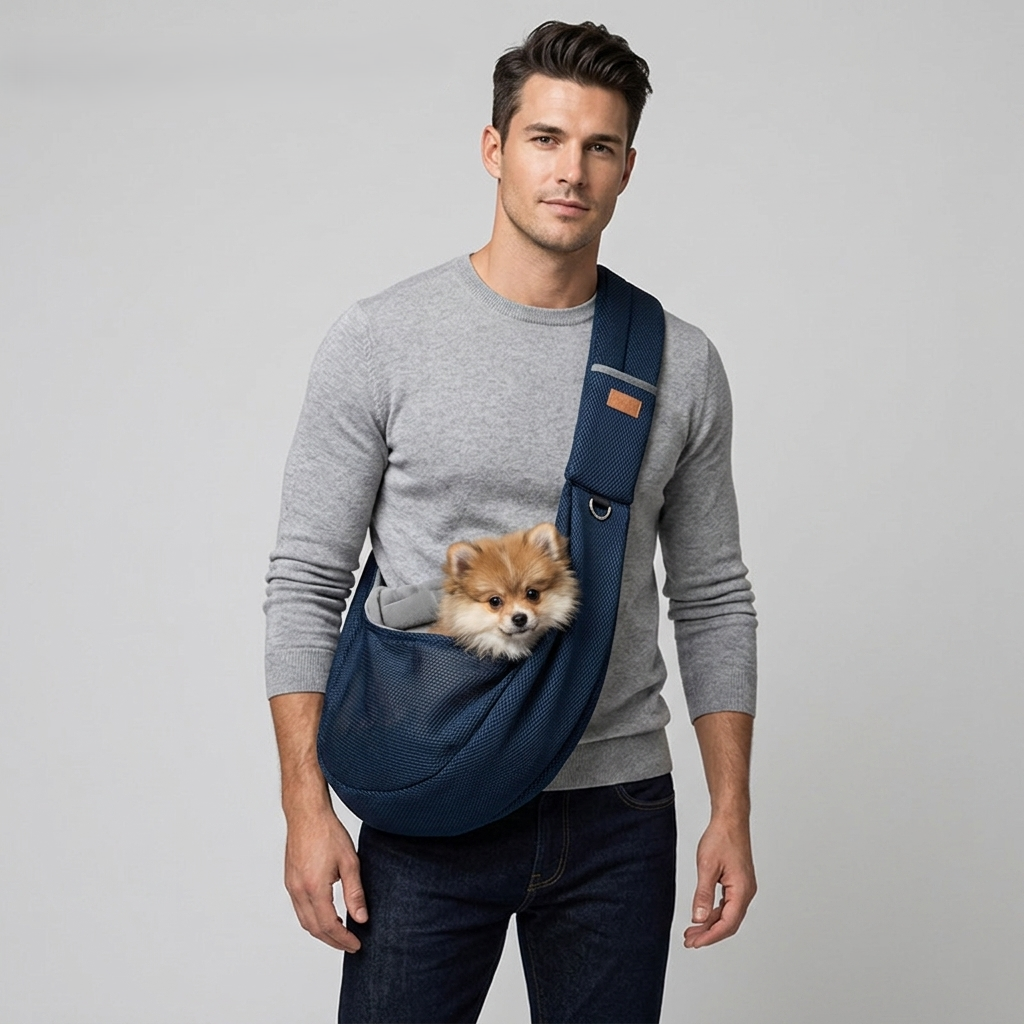 NUGGAL Cross Body Breathable Mesh Pet Carrier Sling Bag with Adjustable Padded Shoulder Strap