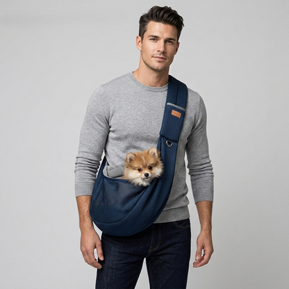 NUGGAL Cross Body Breathable Mesh Pet Carrier Sling Bag with Adjustable Padded Shoulder Strap