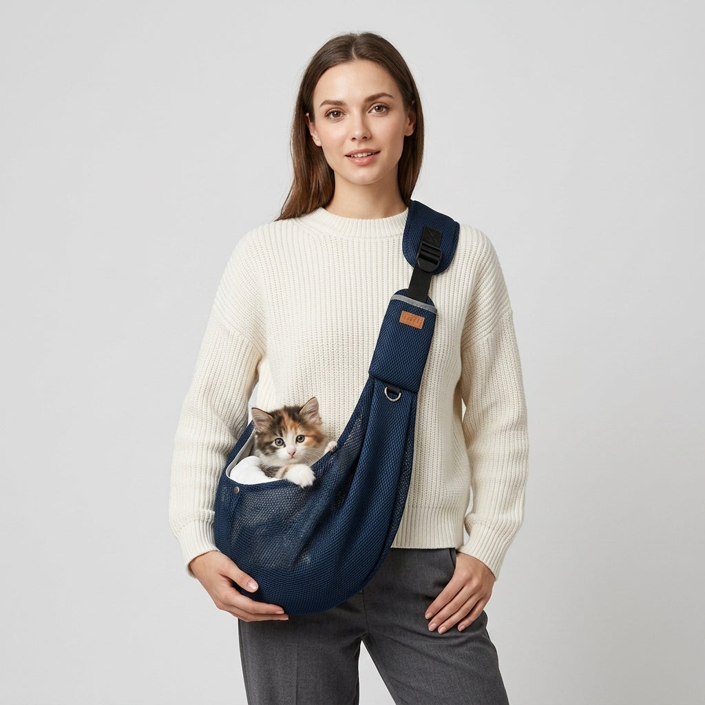 NUGGAL Cross Body Breathable Mesh Pet Carrier Sling Bag with Adjustable Padded Shoulder Strap