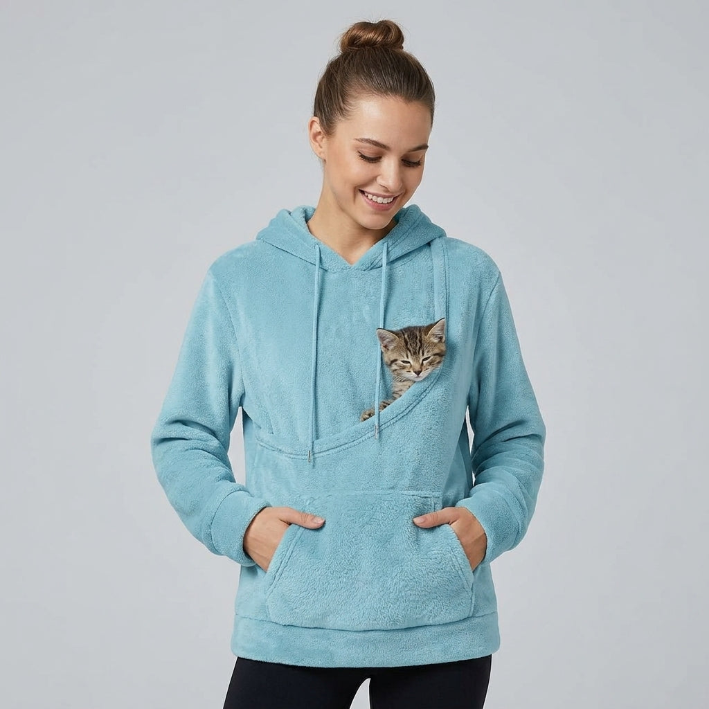 NUGGAL Unisex Oversized Fleece Pet Pouch Hoodie With Pocket