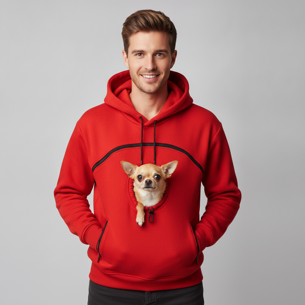 NUGGAL Unisex Hair Resistant Pet Pouch Hoodie with Adjustable Opening & Zipper Pockets