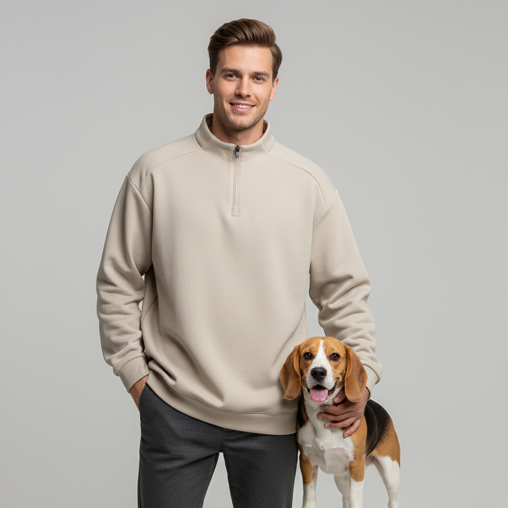 NUGGAL Unisex Pet Hair Resistant Tech Half-Zip Fleece-lined Hoodie