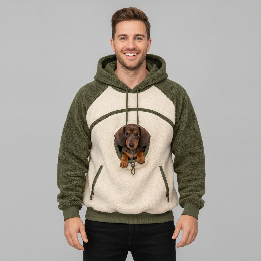 NUGGAL Fleece Pet Carrier Hoodie with Kangaroo Pouch & Zipper Pockets for Cats & Small Dogs