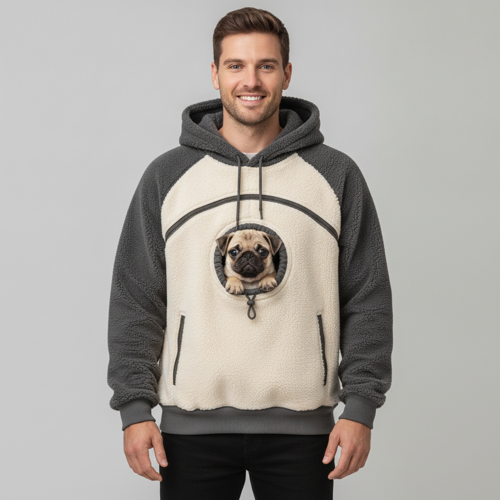 NUGGAL Fleece Pet Carrier Hoodie with Kangaroo Pouch & Zipper Pockets for Cats & Small Dogs
