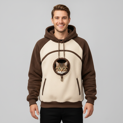 NUGGAL Fleece Pet Carrier Hoodie with Kangaroo Pouch & Zipper Pockets for Cats & Small Dogs