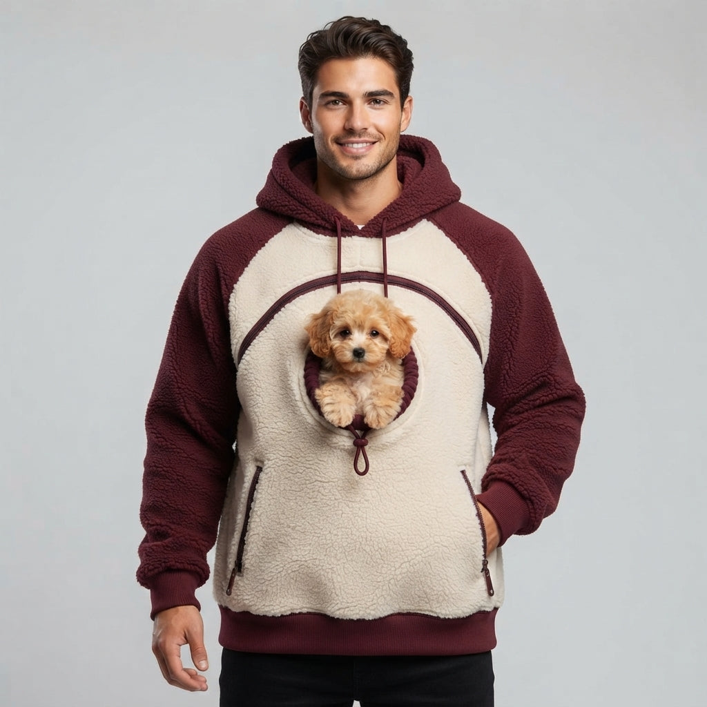 NUGGAL Fleece Pet Carrier Hoodie with Kangaroo Pouch & Zipper Pockets for Cats & Small Dogs