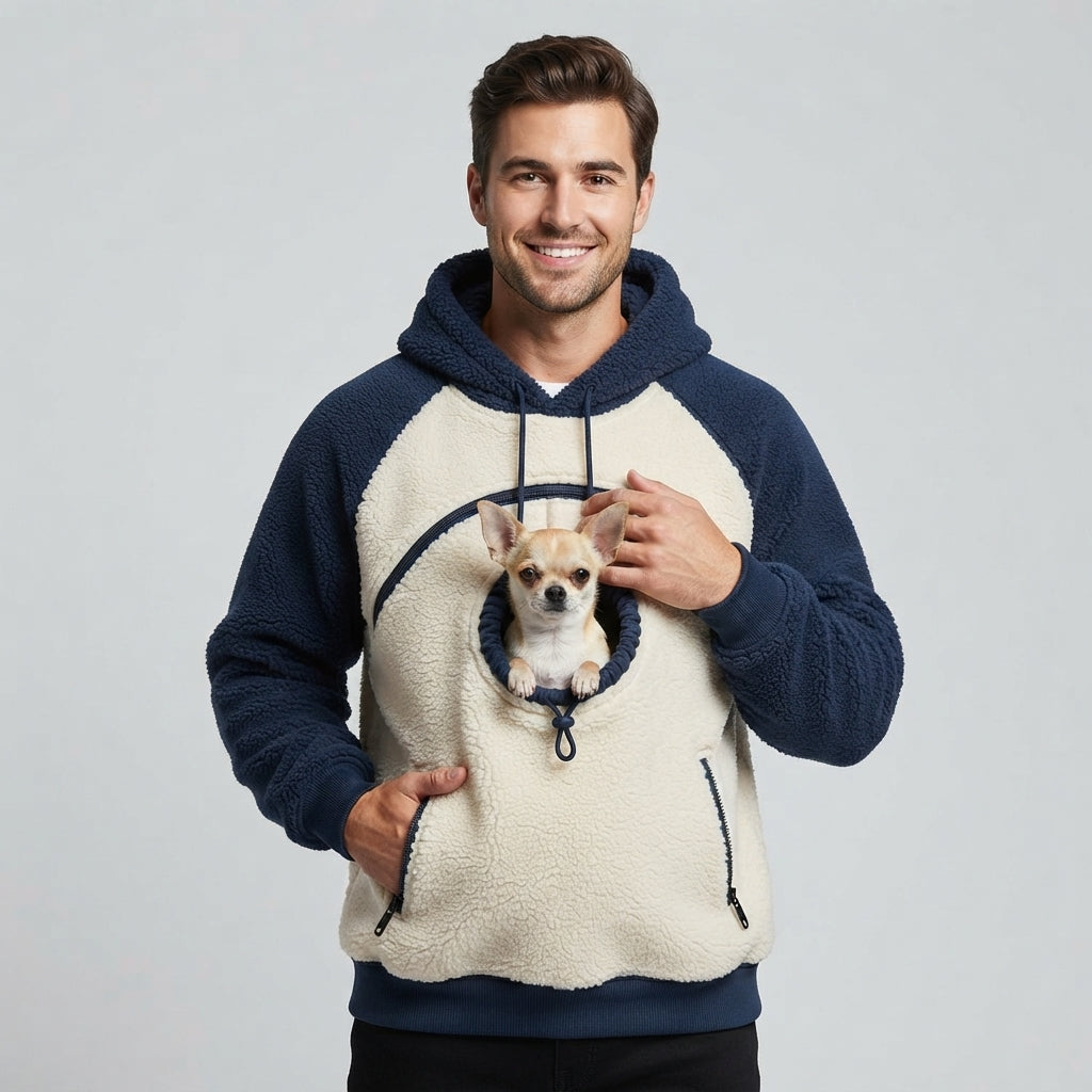 NUGGAL Fleece Pet Carrier Hoodie with Kangaroo Pouch & Zipper Pockets for Cats & Small Dogs