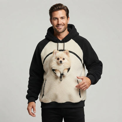 NUGGAL Fleece Pet Carrier Hoodie with Kangaroo Pouch & Zipper Pockets for Cats & Small Dogs