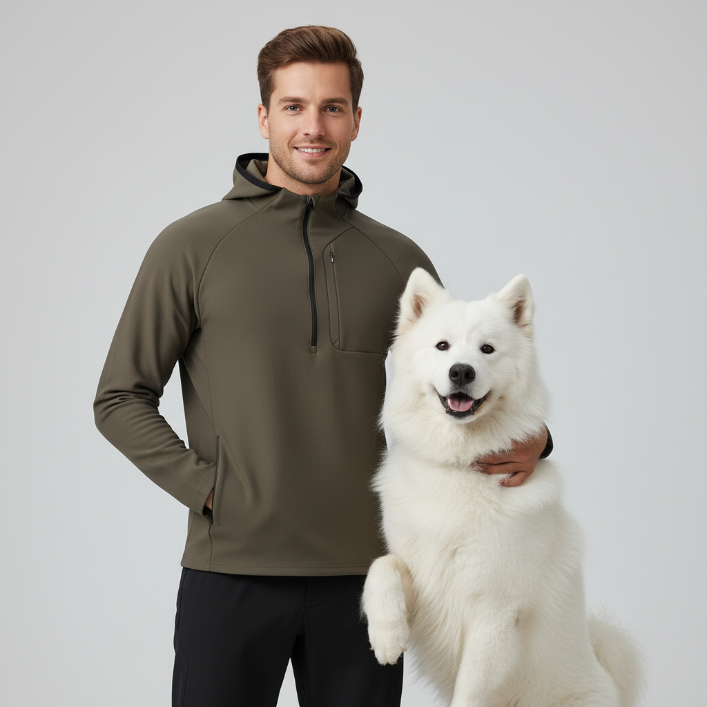 NUGGAL Pet Hair Resistant Tactical Half-Zip Hoodie for Men