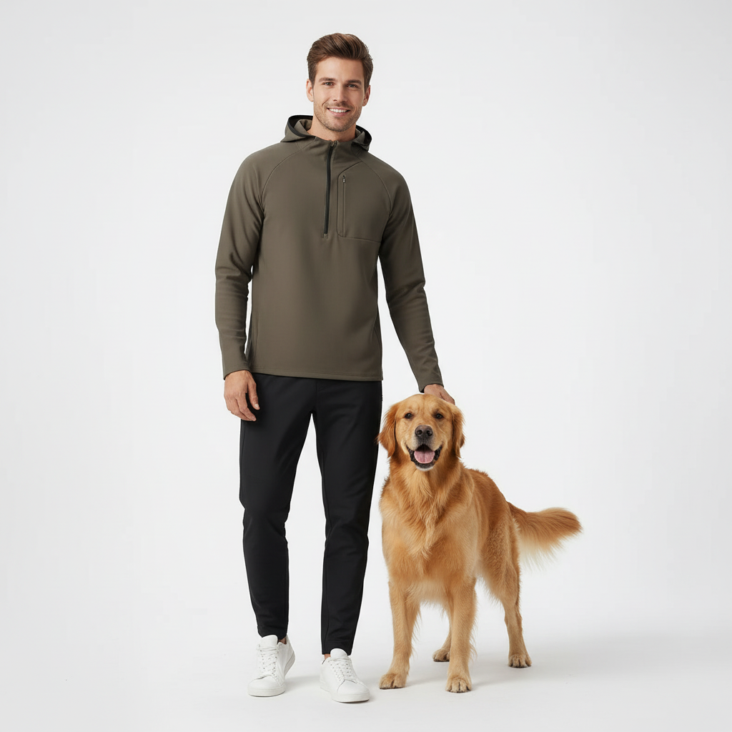 NUGGAL Pet Hair Resistant Tactical Half-Zip Hoodie for Men