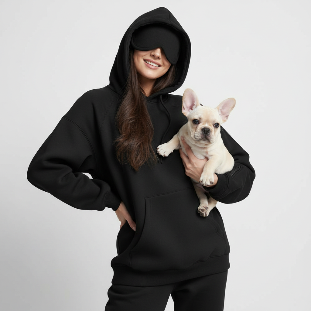 NUGGAL Unisex Pet Hair Resistant Eye Mask Hoodie for Travel Mode