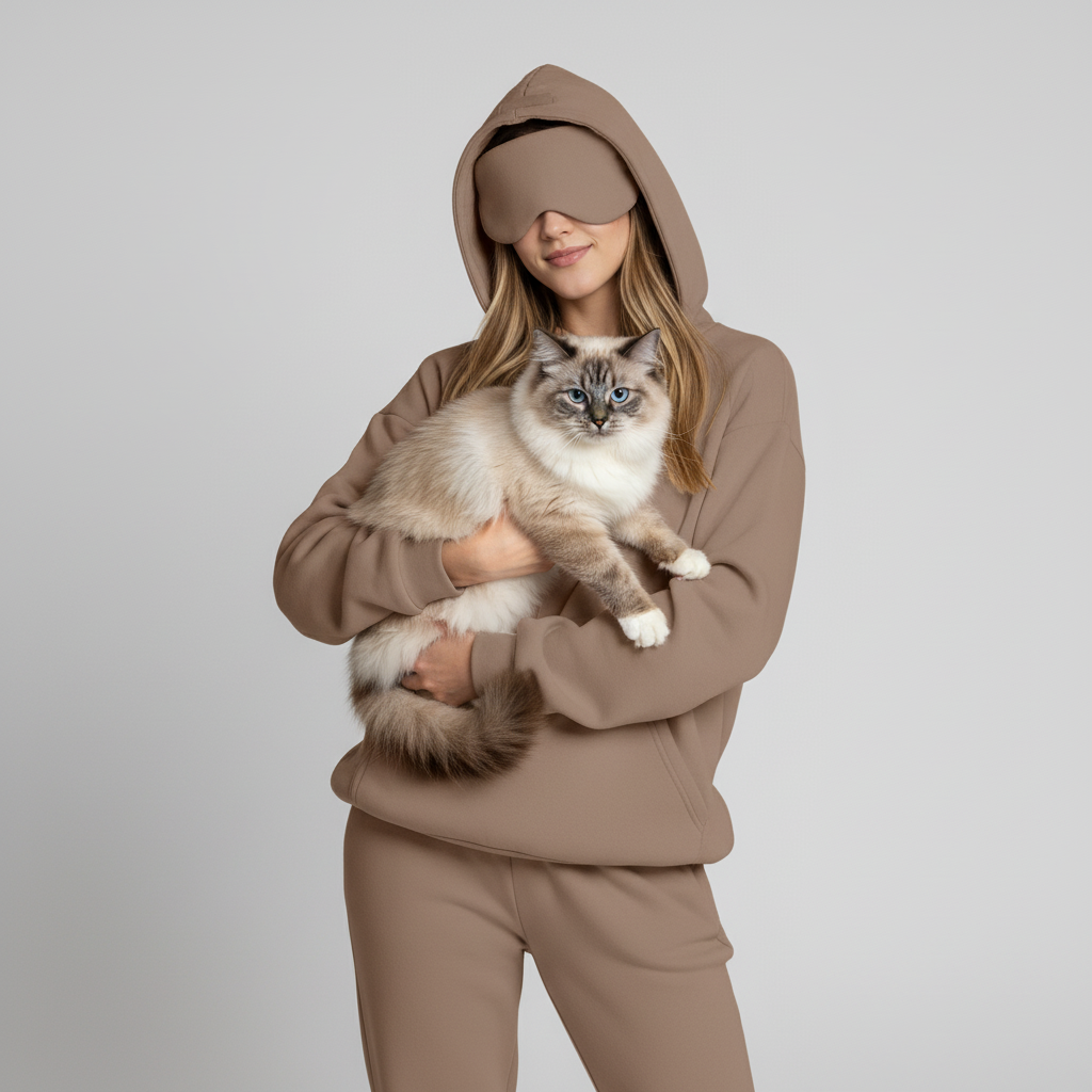 NUGGAL Unisex Pet Hair Resistant Eye Mask Hoodie for Travel Mode