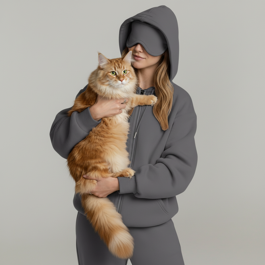 NUGGAL Unisex Pet Hair Resistant Eye Mask Hoodie for Travel Mode