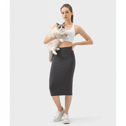 NUGGAL Pet Hair Resistant High Waisted Tummy Control 2-in-1 Bodycon Midi Casual Skirt